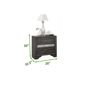 English Elm Matrix Acacia Nightstand with Full-Extension Drawers and Metal Pulls, Durable Gray Finish Elegance 808857668363