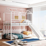 Hearth and Haven Carlowe Twin over Twin Metal House Bunk Bed with Slide and Side Shelf, White MF291674AAK