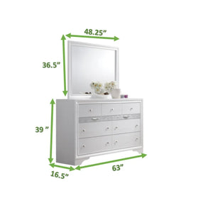 English Elm Traditional Matrix Full 4PC Bedroom Set in White Wood with Storage Drawers, Dresser & Mirror Elegance B009S01343