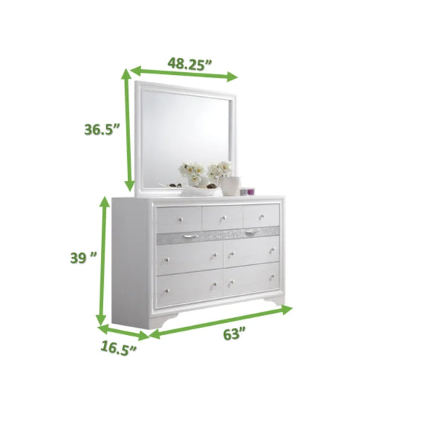 English Elm Traditional King 5-Piece Storage Bedroom Set with Headboard, Dresser, Chest, Nightstand & Mirror White 808857920362