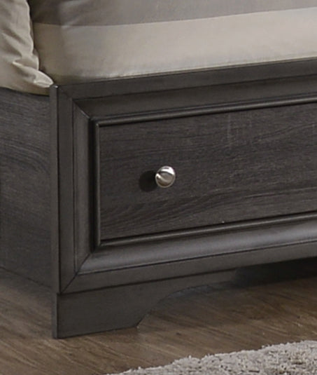 English Elm Traditional Queen Storage Bed in Gray Wood Finish with Decorative Headboard & Dual Drawers for Durable Stylish Bedroom Storage 808857774057