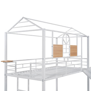 English Elm Twin Over Steel Bunk Bed with Slide Playhouse Design for Kids Bedroom LT000095AAK-1