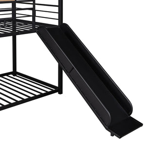English Elm Twin Over Steel Bunk Bed Playhouse Frame with Slide and Built in Side Shelf MF291674AAB