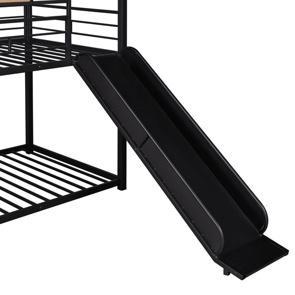 English Elm Twin Over Steel Bunk Bed Playhouse Frame with Slide and Built in Side Shelf MF291674AAB