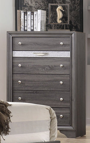 English Elm Traditional Queen 5 PC Storage Bedroom Set Gray – Engineered Wood Bed, 7-Drawer Dresser, Mirror, Chest 808857661555
