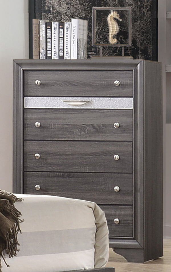 English Elm Traditional Queen 5 PC Storage Bedroom Set Gray – Engineered Wood Bed, 7-Drawer Dresser, Mirror, Chest 808857661555