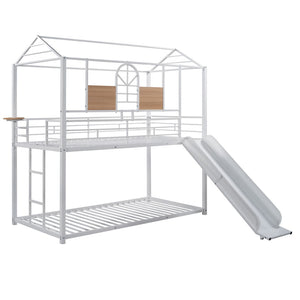 English Elm Twin Over Steel Bunk Bed with Slide Playhouse Design for Kids Bedroom LT000095AAK-1