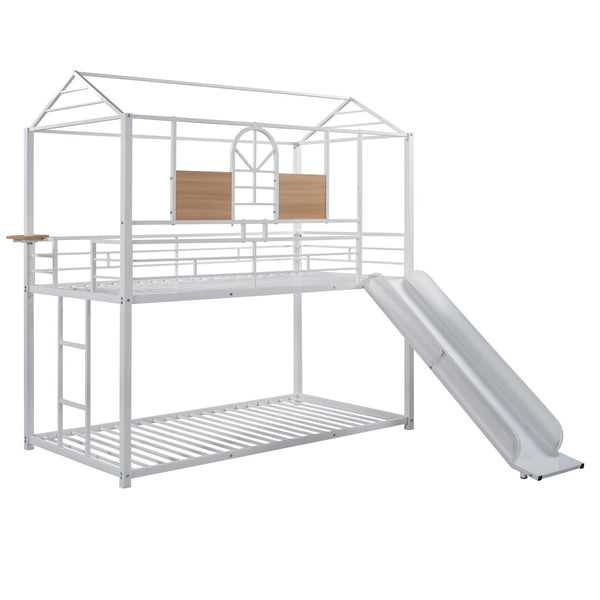 English Elm Twin Over Steel Bunk Bed with Slide Playhouse Design for Kids Bedroom LT000095AAK-1