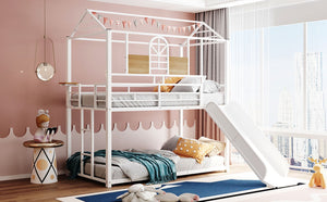 English Elm Twin Over Steel Bunk Bed with Slide Playhouse Design for Kids Bedroom LT000095AAK-1