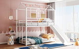 Hearth and Haven Carlowe Twin over Twin Metal House Bunk Bed with Slide and Side Shelf, White MF291674AAK