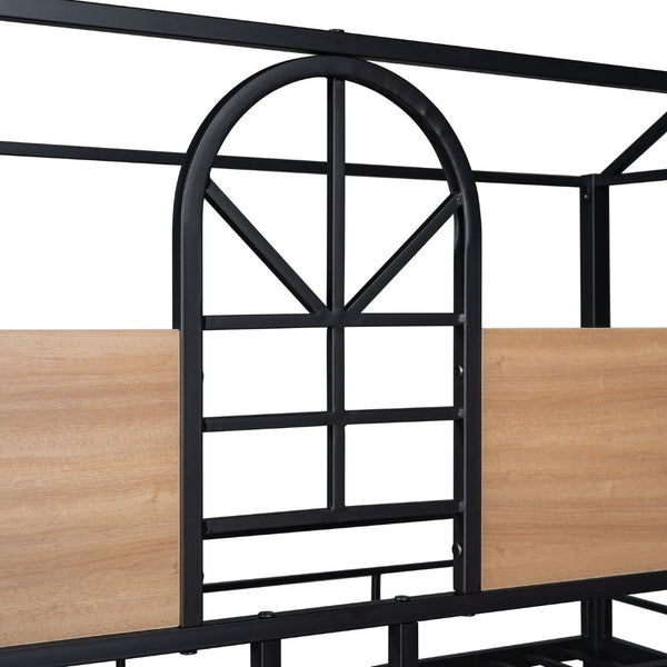 English Elm Twin Over Steel Bunk Bed Playhouse Frame with Slide and Built in Side Shelf MF291674AAB