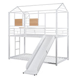 Hearth and Haven Carlowe Twin over Twin Metal House Bunk Bed with Slide and Side Shelf, White MF291674AAK