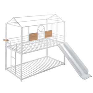 English Elm Twin Over Steel Bunk Bed with Slide Playhouse Design for Kids Bedroom LT000095AAK-1