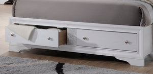 English Elm Traditional King Size Storage Bed in White Wood Finish with Ornate Headboard & Dual Drawers for Extra Space 808857627766