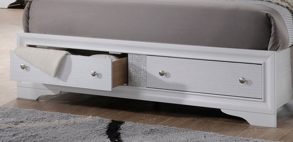 English Elm Traditional King Size Storage Bed in White Wood Finish with Ornate Headboard & Dual Drawers for Extra Space 808857627766