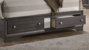 English Elm Traditional Queen Storage Bed in Gray Wood Finish with Decorative Headboard & Dual Drawers for Durable Stylish Bedroom Storage 808857774057