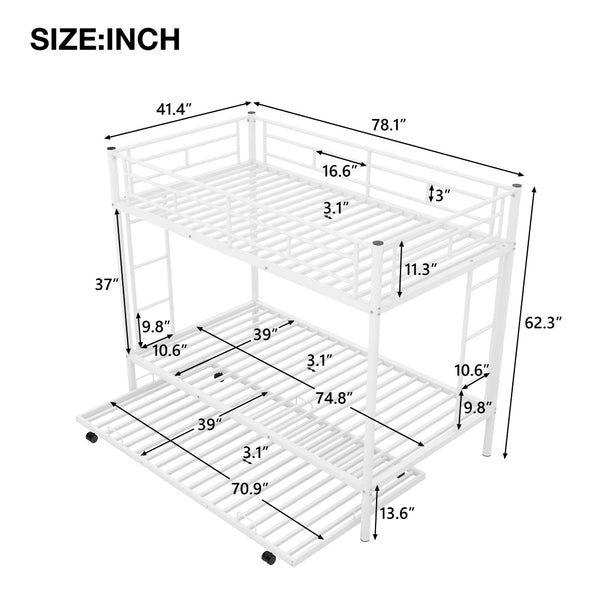 English Elm Twin Over Metal Bunk Bed with Trundle Dual Ladders White Steel Frame MF286642AAK