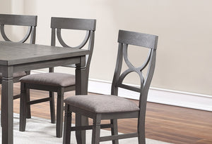 English Elm Dining 6pc Modern Rustic Dining Set with Bench & 4 Upholstered Chairs, Grey MDF Rubberwood Finish HS00F2563-ID-AHD