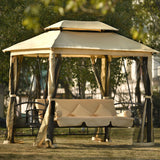Hearth and Haven Akron Outdoor Gazebo with Convertible Swing Bench and Mosquito Netting, Khaki