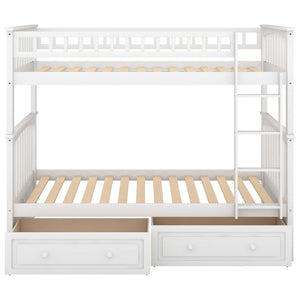 English Elm Twin Over Solid Pine Bunk Bed with Rolling Drawers and Convertible Platform White GX000240AAK