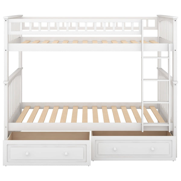 English Elm Twin Over Solid Pine Bunk Bed with Rolling Drawers and Convertible Platform White GX000240AAK