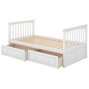 English Elm Twin Over Solid Pine Bunk Bed with Rolling Drawers and Convertible Platform White GX000240AAK