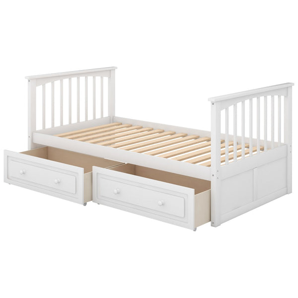 English Elm Twin Over Solid Pine Bunk Bed with Rolling Drawers and Convertible Platform White GX000240AAK