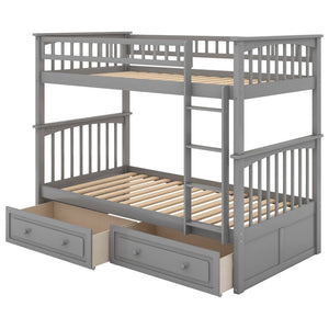 English Elm Twin Over Solid Pine Bunk Bed with Rolling Drawers and Convertible Platform Gray GX000240AAE