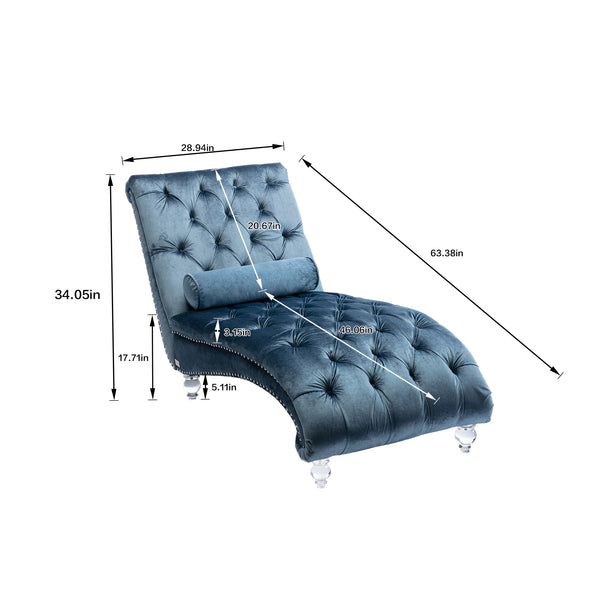 English Elm Velvet Curved Chaise Lounge Sofa with Button-Tufted Upholstery, Plush Foam Seat and Acrylic Legs Light Blue W39538684
