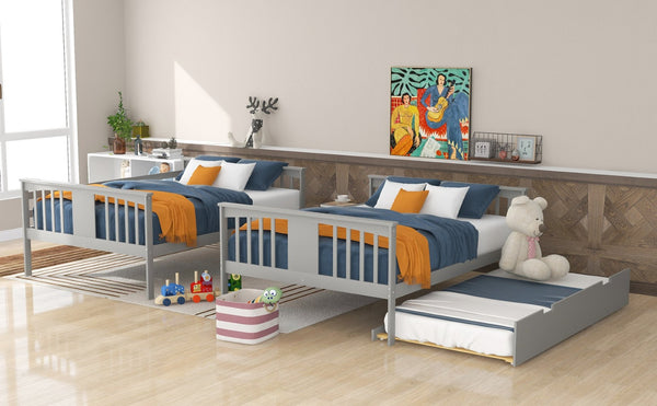 English Elm Full Over Bunk Bed with Twin Trundle Solid Pine Frame Gray Convertible LT100204AAE