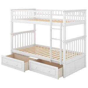 English Elm Twin Over Solid Pine Bunk Bed with Rolling Drawers and Convertible Platform White GX000240AAK
