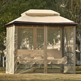 Hearth and Haven Akron Outdoor Gazebo with Convertible Swing Bench and Mosquito Netting, Beige