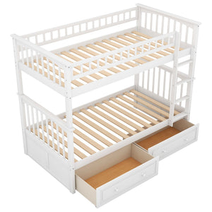 English Elm Twin Over Solid Pine Bunk Bed with Rolling Drawers and Convertible Platform White GX000240AAK