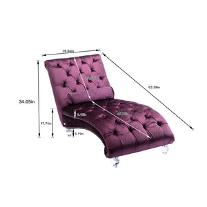 English Elm Velvet Curved Chaise Lounge Sofa with Button-Tufted Upholstery, Foam Seat, Acrylic Legs, Stylish Relaxation Purple W39538679