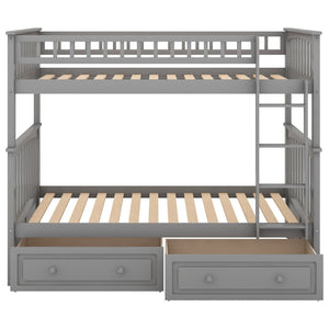 English Elm Twin Over Solid Pine Bunk Bed with Rolling Drawers and Convertible Platform Gray GX000240AAE