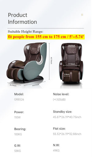 English Elm Massage Recliner Sl Track Shiatsu Full Body Chair with Bluetooth and Heat Therapy W73030043