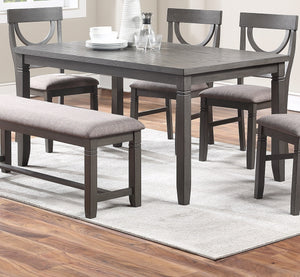 English Elm Dining 6pc Modern Rustic Dining Set with Bench & 4 Upholstered Chairs, Grey MDF Rubberwood Finish HS00F2563-ID-AHD