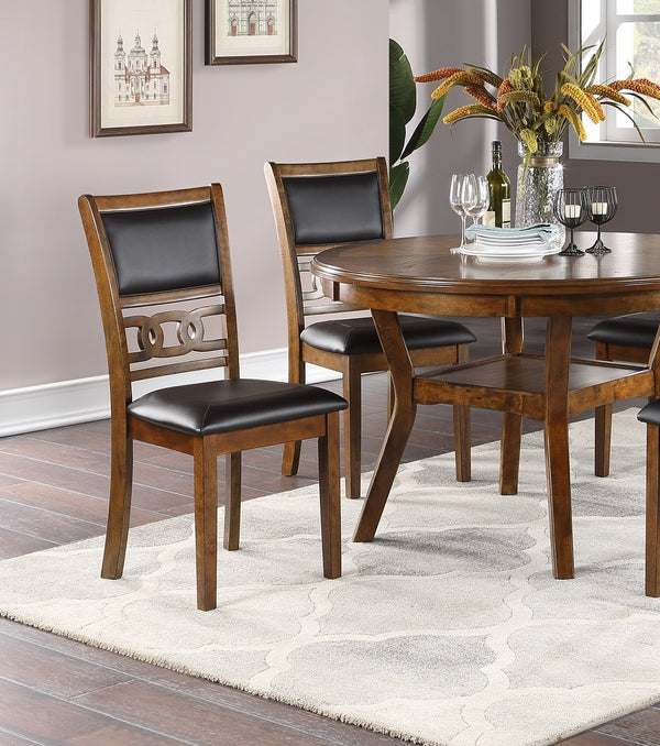 English Elm Contemporary Round Dining Set with Knot Wood Design, 47" Table & 4 Upholstered Side Chairs, Stylish Comfort Walnut 49.2 L x 49.2 W x 6.1 H B011S00164
