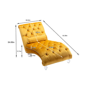 English Elm Velvet Curved Chaise Lounge Sofa with Button-Tufted Upholstery, Plush Foam Seat and Acrylic Legs Mustard W39538680