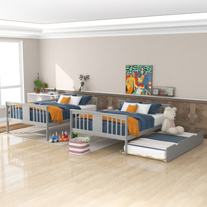 English Elm Full Over Bunk Bed with Twin Trundle Solid Pine Frame Gray Convertible LT100204AAE-1