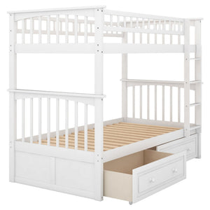 English Elm Twin Over Solid Pine Bunk Bed with Rolling Drawers and Convertible Platform White GX000240AAK