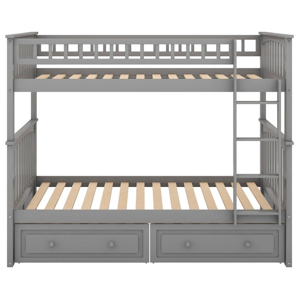 English Elm Twin Over Solid Pine Bunk Bed with Rolling Drawers and Convertible Platform Gray GX000240AAE