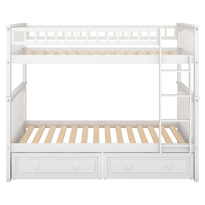 English Elm Twin Over Solid Pine Bunk Bed with Rolling Drawers and Convertible Platform White GX000240AAK