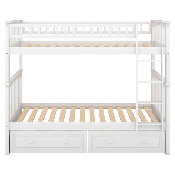 English Elm Twin Over Solid Pine Bunk Bed with Rolling Drawers and Convertible Platform White GX000240AAK