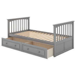 English Elm Twin Over Solid Pine Bunk Bed with Rolling Drawers and Convertible Platform Gray GX000240AAE