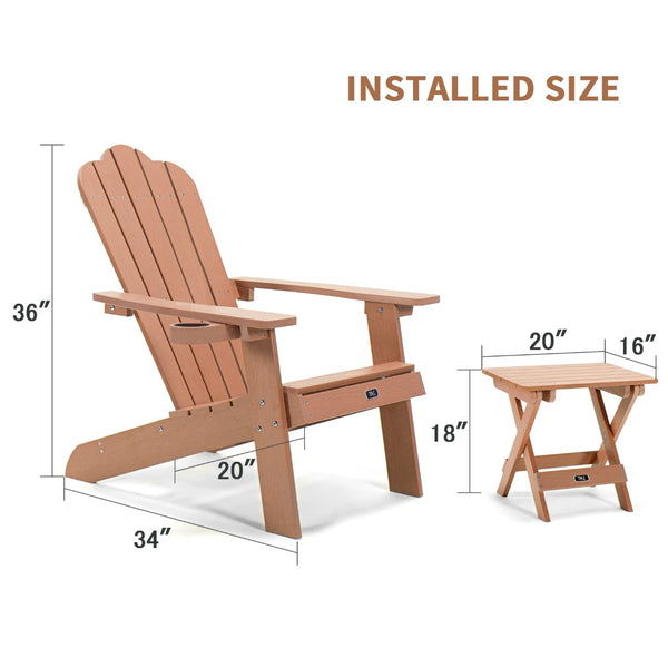 English Elm Tale Adirondack Folding Side Table Weather Resistant Composite Wood Grain Outdoor Patio FT01BN
