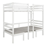 Twin Size Loft Bed with 4-Step Ladder, Desk and Cushion Set, White and Grey