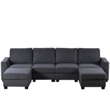 English Elm 3 Pieces U Shaped Sofa With Removable Ottomans