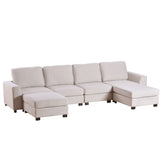 English Elm 3 Pieces U Shaped Sofa With Removable Ottomans