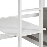 Hearth and Haven Twin Size Loft Bed with 4-Step Ladder, Desk and Cushion Set, White and Grey SM000099AAK-1